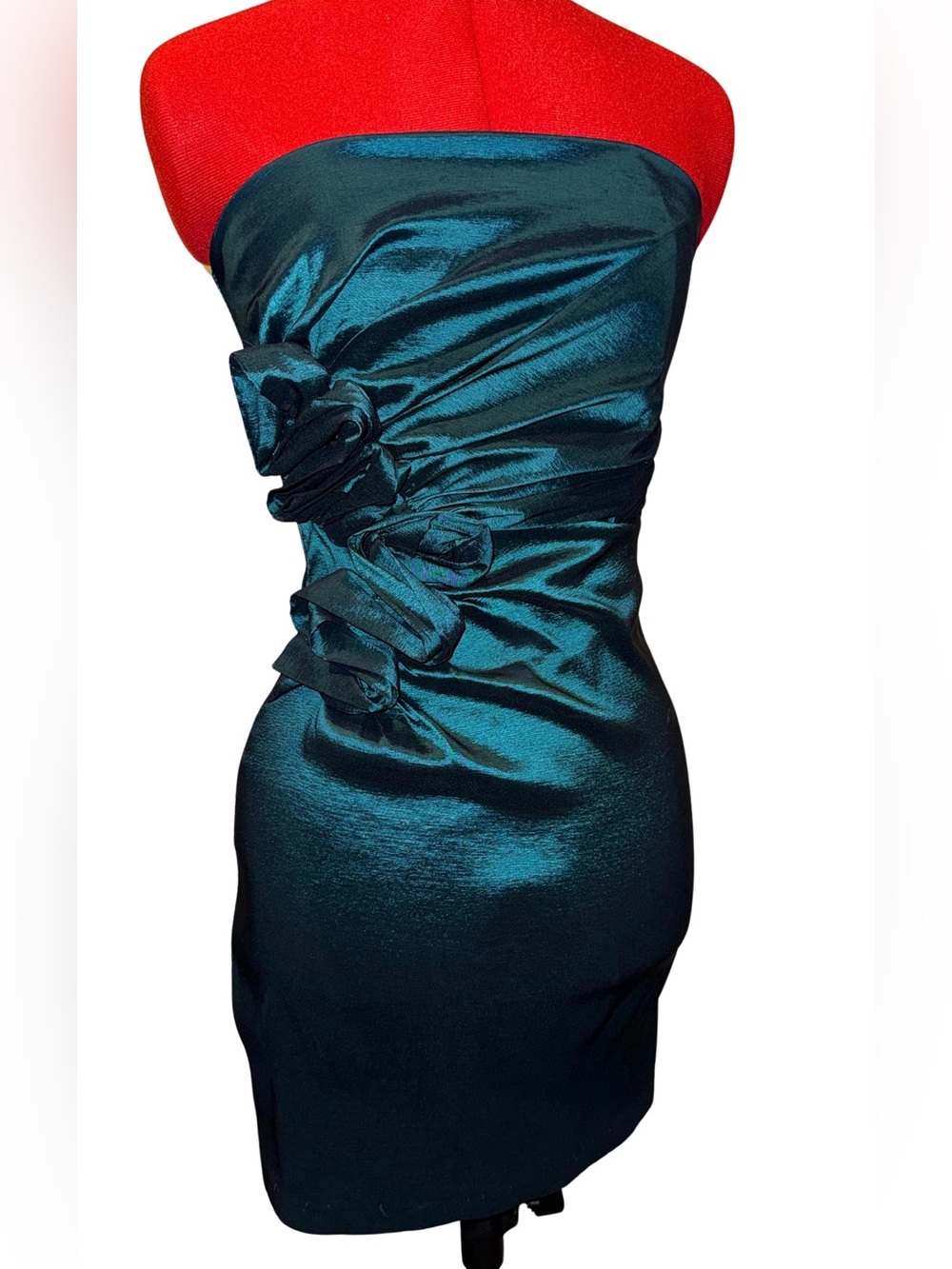 Jessica McClintock for Gunne Sax Vintage 80s 90s Prom Dress Teal Taffeta Rosette